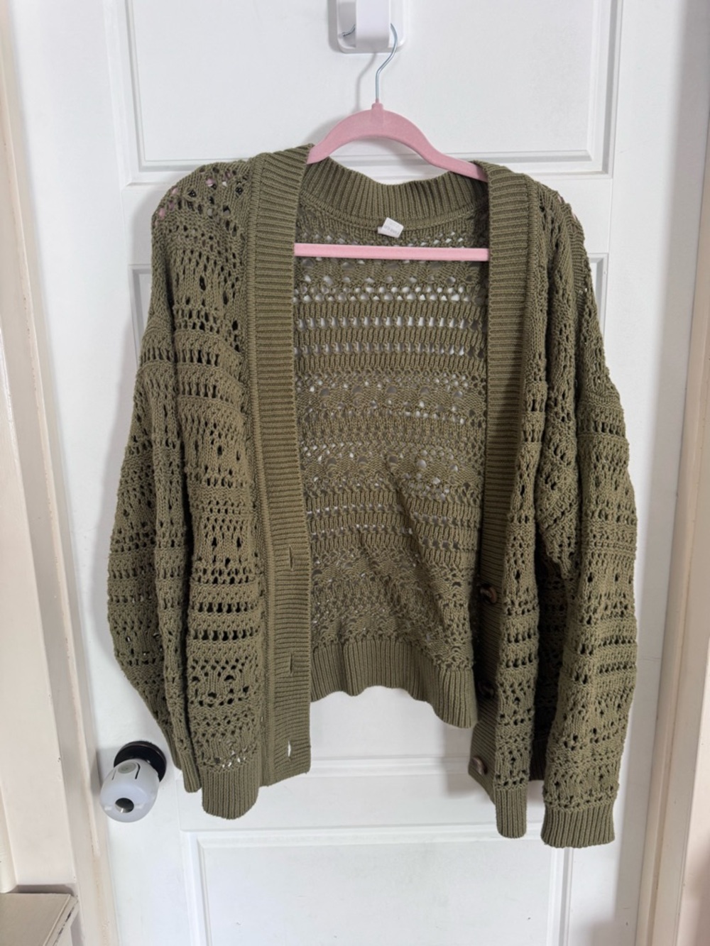 Old Navy Olive Green Open-Knit Button-Up Cardigan